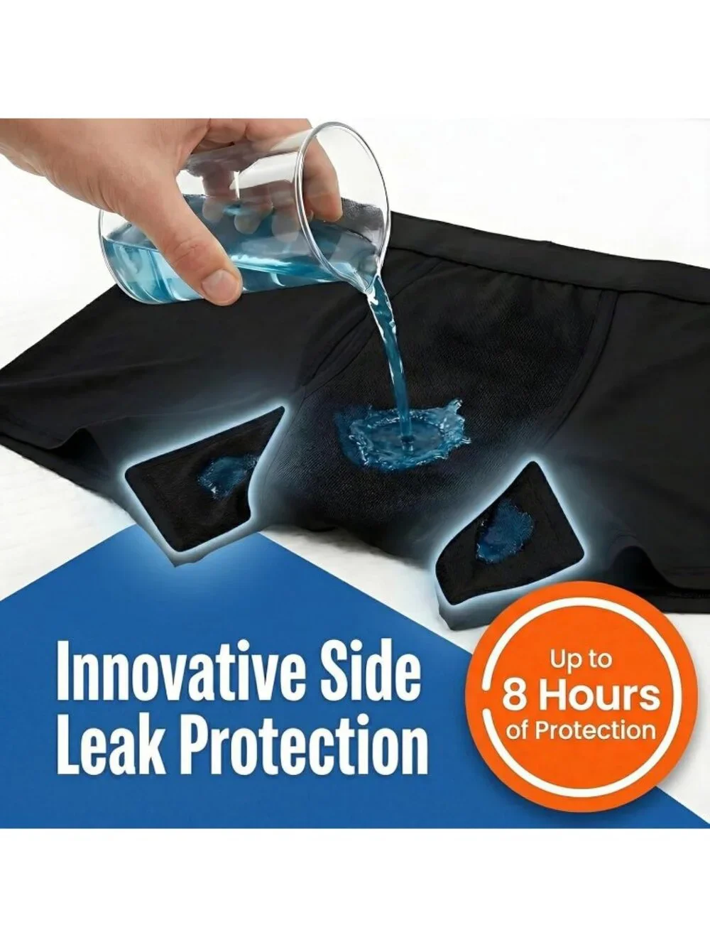 Men's Reusable Incontinence Boxer Briefs, Leak Proof Protection, Black, XL, 1pc